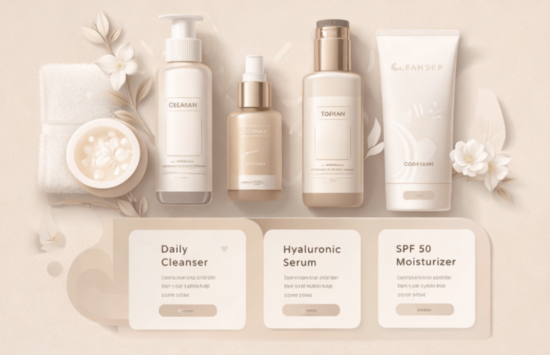 Skincare products layout